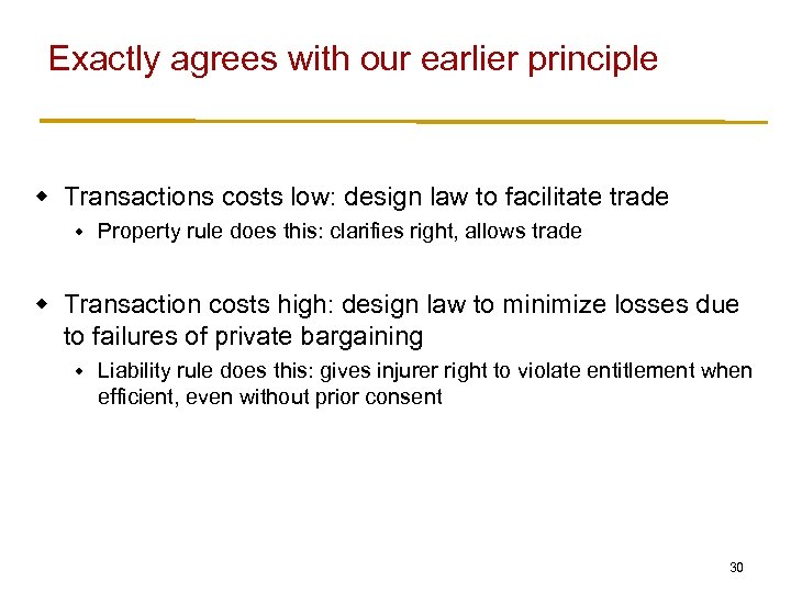 Exactly agrees with our earlier principle w Transactions costs low: design law to facilitate