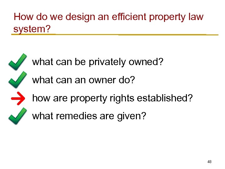 How do we design an efficient property law system? what can be privately owned?
