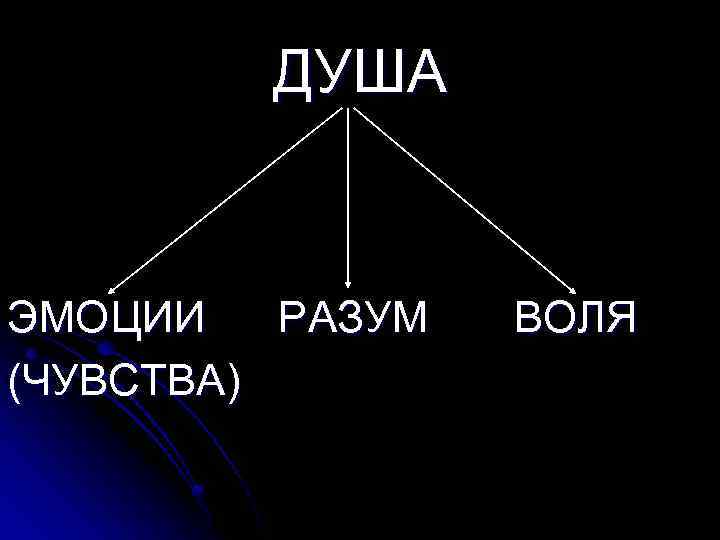 ДУША ЭМОЦИИ РАЗУМ (ЧУВСТВА) ВОЛЯ 