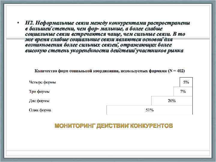  • H 2. Неформальные связи между конкурентами распространены в большеи степени, чем фор-