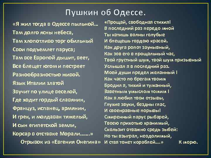 Пушкин об Одессе. «Я жил тогда в Одессе пыльной… Там долго ясны небеса, Там
