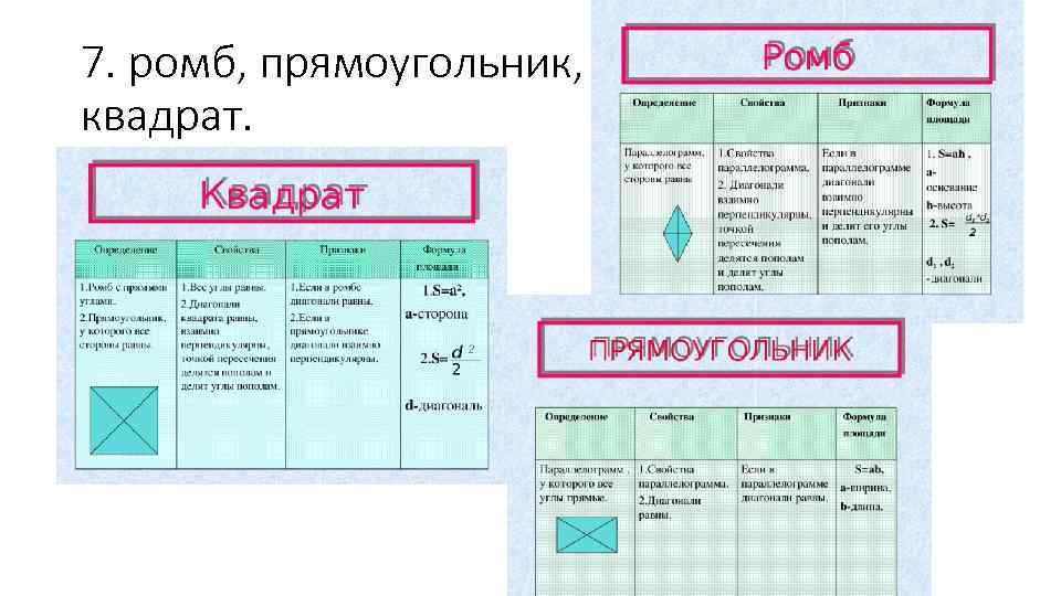 7. ромб, прямоугольник, квадрат. 