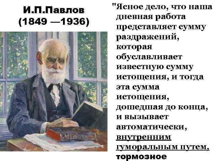 И. П. Павлов (1849 — 1936) "Ясное дело, что наша дневная работа представляет сумму
