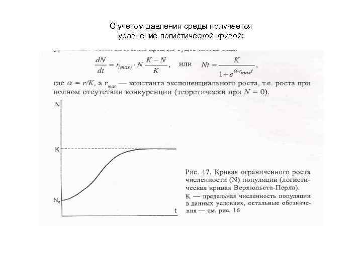 С учетом давления среды получается уравнение логистической кривой: 