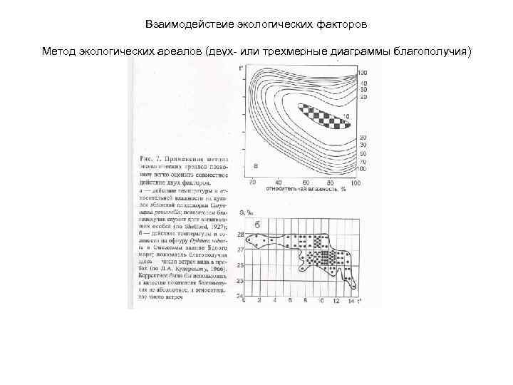 Взаимодействие экологических факторов Метод экологических ареалов (двух- или трехмерные диаграммы благополучия) 