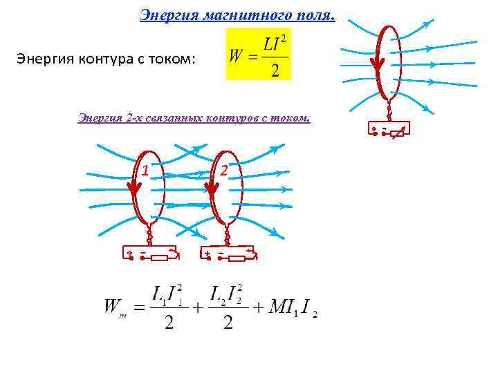 Энергия магнитного поля. Энергия контура с током: Энергия 2 -х связанных контуров с током.