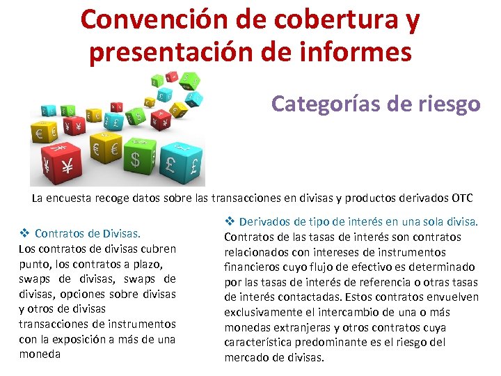 Convención de cobertura y presentación de informes Categorías de riesgo La encuesta recoge datos