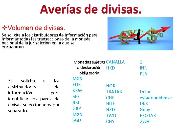 Averías de divisas. v. Volumen de divisas. Se solicita a los distribuidores de información