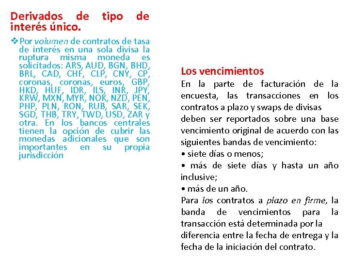 Derivados de interés único. tipo de v. Por volumen de contratos de tasa de