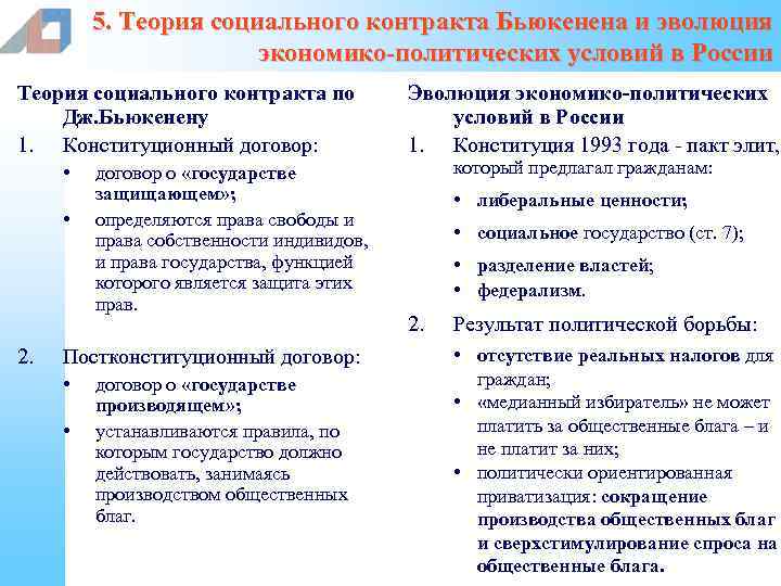 5. Теория социального контракта Бьюкенена и эволюция экономико-политических условий в России Теория социального контракта