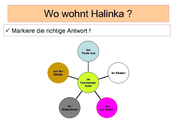 Wo wohnt Halinka ? ü Markiere die richtige Antwort ! bei Tante Lou auf