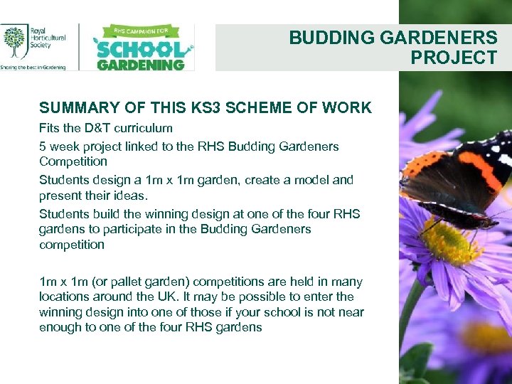 BUDDING GARDENERS PROJECT SUMMARY OF THIS KS 3 SCHEME OF WORK Fits the D&T