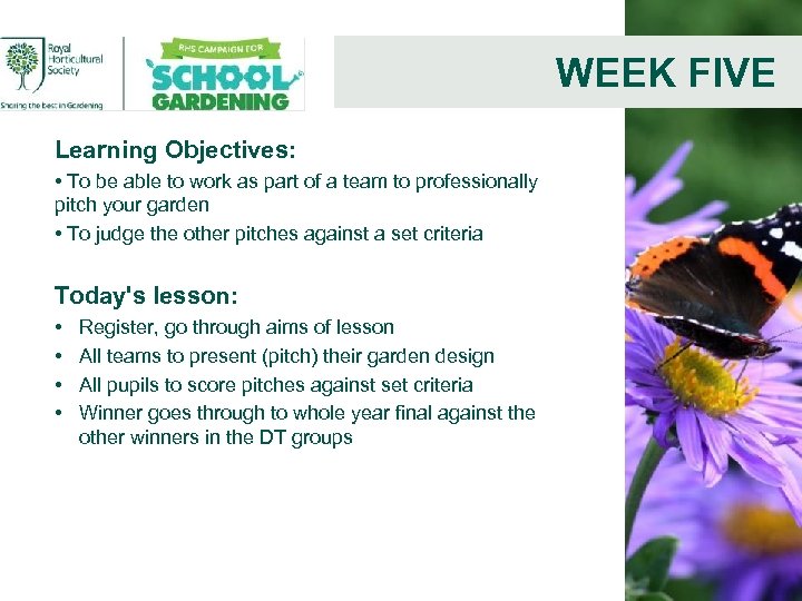 WEEK FIVE Learning Objectives: • To be able to work as part of a