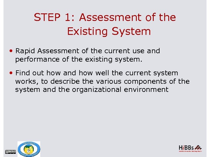 STEP 1: Assessment of the Existing System Rapid Assessment of the current use and