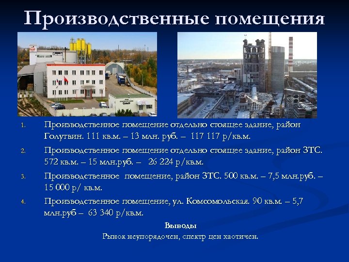 Производственные помещения 1. 2. 3. 4. Производственное помещение отдельно стоящее здание, район Голутвин. 111