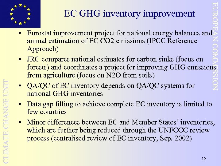 EUROPEAN COMMISSION CLIMATE CHANGE UNIT EC GHG inventory improvement • Eurostat improvement project for