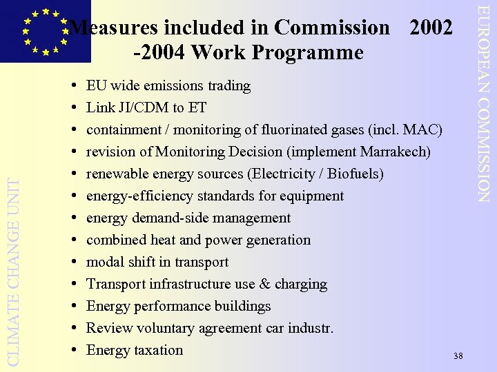 CLIMATE CHANGE UNIT • • • • EU wide emissions trading Link JI/CDM to