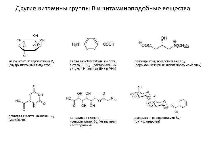 Другие витамины группы B и витаминоподобные вещества мезоинозит, псевдовитамин В 8 (внутриклеточный медиатор) оротовая