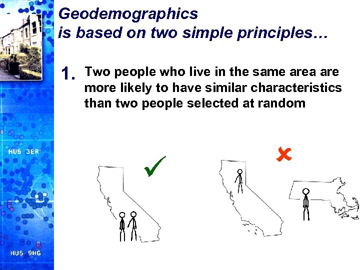 Geodemographics is based on two simple principles… 1. Two people who live in the