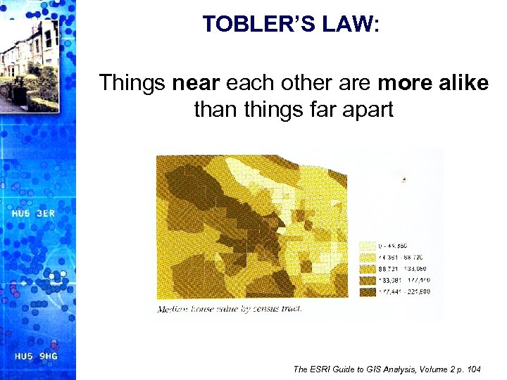 TOBLER’S LAW: Things near each other are more alike than things far apart The