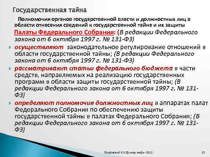 Государственная тайна Полномочия органов государственной власти и должностных лиц в области отнесения сведений к