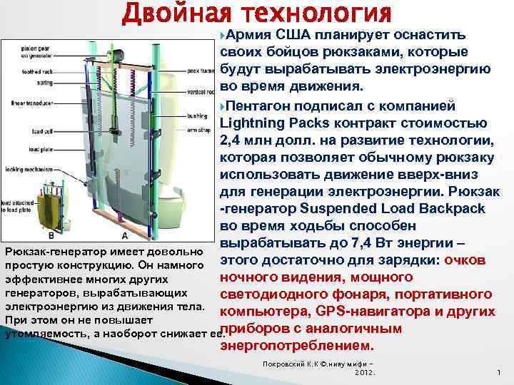 Двойная технология Армия США планирует оснастить своих бойцов рюкзаками, которые будут вырабатывать электроэнергию во
