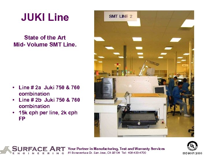 JUKI Line State of the Art Mid- Volume SMT Line. • Line # 2