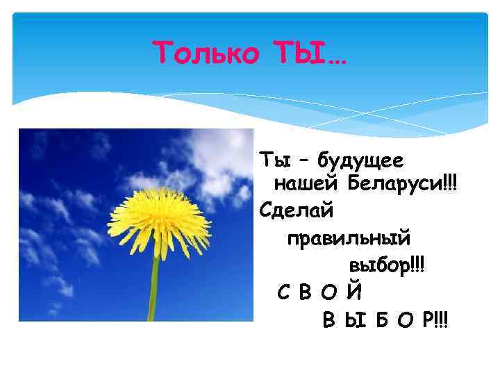 Только ТЫ… Ты – будущее нашей Беларуси!!! Сделай правильный выбор!!! С В О Й