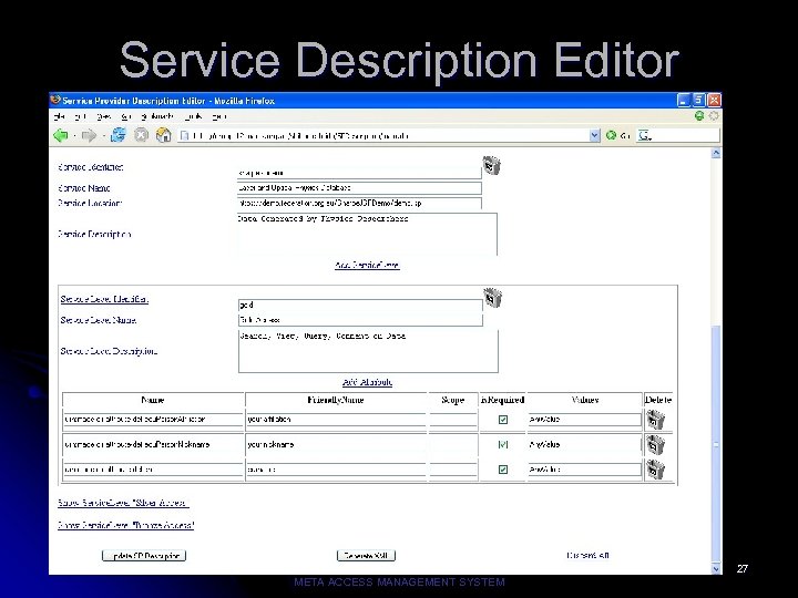Service Description Editor 27 META ACCESS MANAGEMENT SYSTEM 