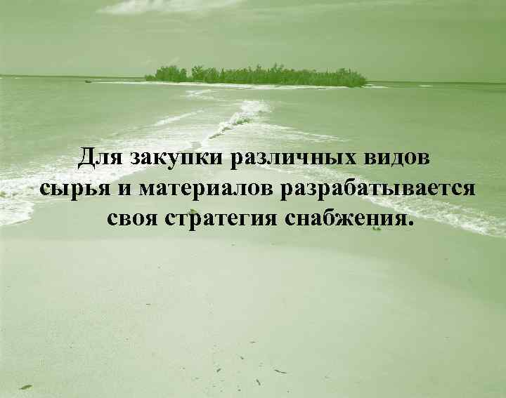 Для закупки различных видов сырья и материалов разрабатывается своя стратегия снабжения. 