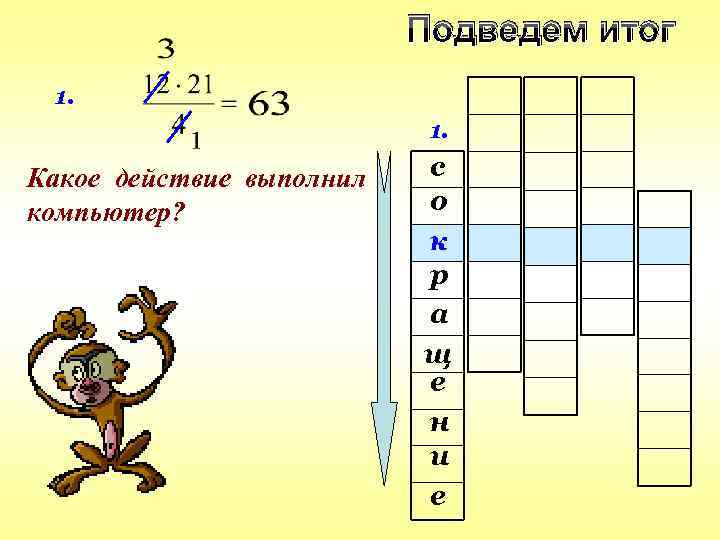 Подведем итог 1. 1. Какое действие выполнил компьютер? с о к р а щ