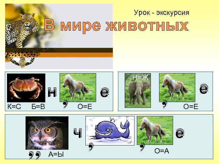 Урок - экскурсия н К=С Б=В , , , е , О=Е ч А=Ы