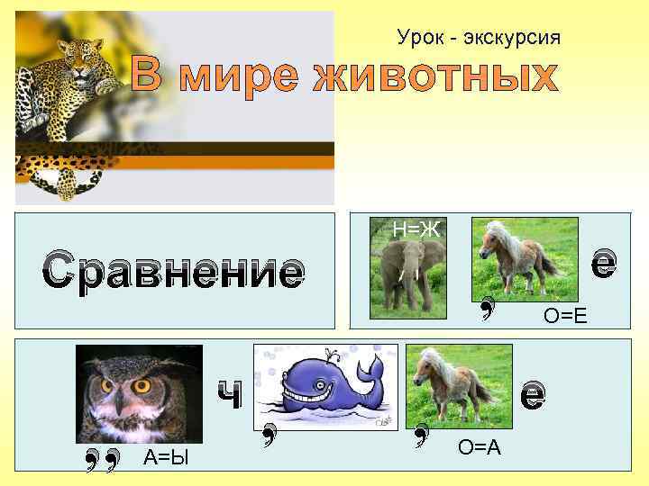 Урок - экскурсия Сравнение , , ч А=Ы , Н=Ж , , е О=Е