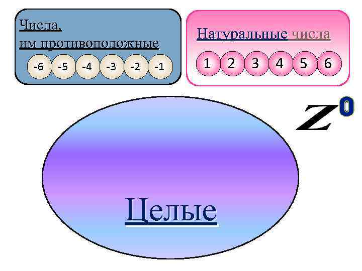 Числа, им противоположные -6 -5 -4 -3 -2 -1 Натуральные числа 1 2 3