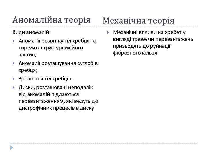 Аномалійна теорія Види аномалій: Аномалії розвитку тіл хребця та окремих структурних його частин; Аномалії