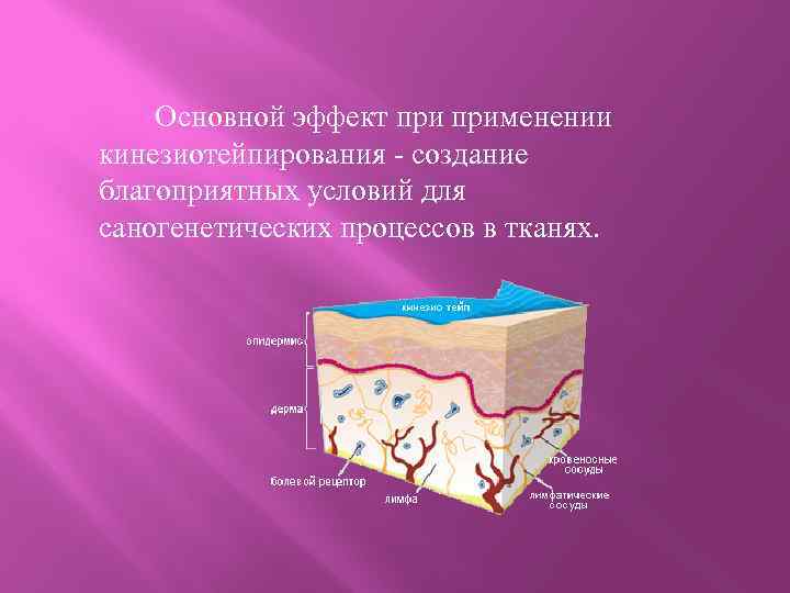  Основной эффект применении кинезиотейпирования - создание благоприятных условий для саногенетических процессов в тканях.