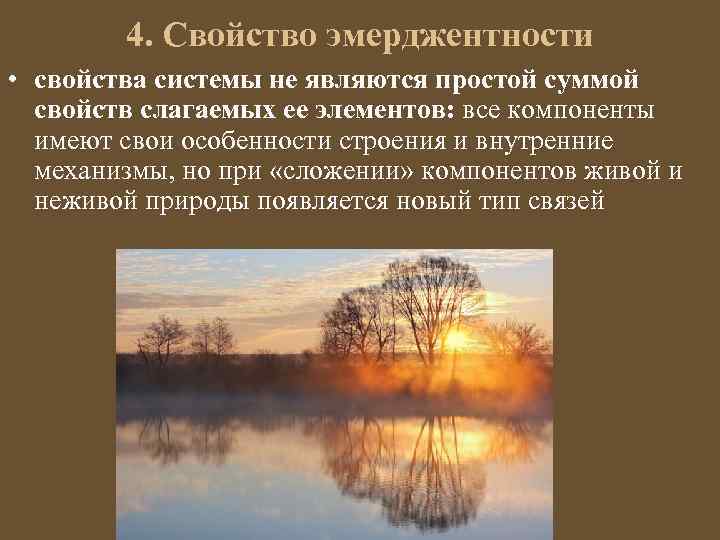 4. Свойство эмерджентности • свойства системы не являются простой суммой свойств слагаемых ее элементов: