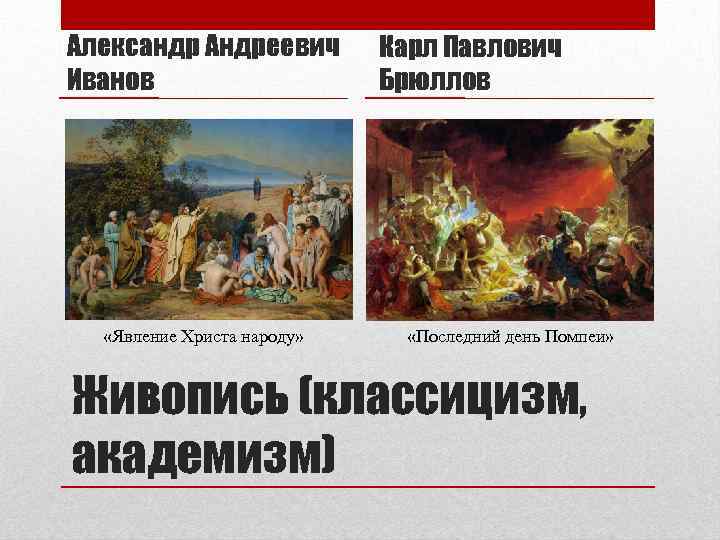 Александр Андреевич Иванов «Явление Христа народу» Карл Павлович Брюллов «Последний день Помпеи» Живопись (классицизм,