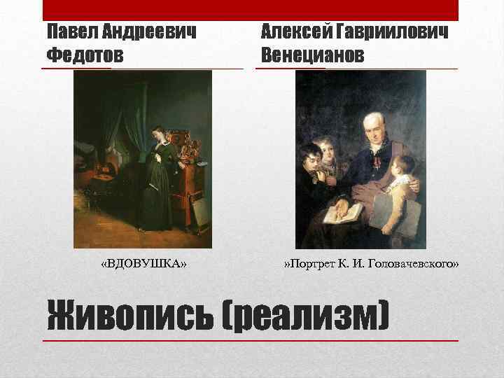 Павел Андреевич Федотов «ВДОВУШКА» Алексей Гавриилович Венецианов » Портрет К. И. Головачевского» Живопись (реализм)