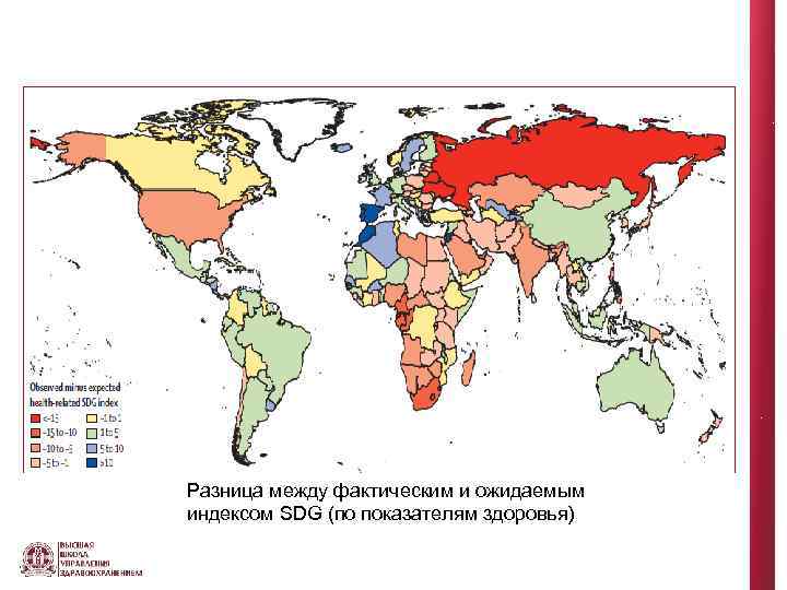 Разница между фактическим и ожидаемым индексом SDG (по показателям здоровья) 