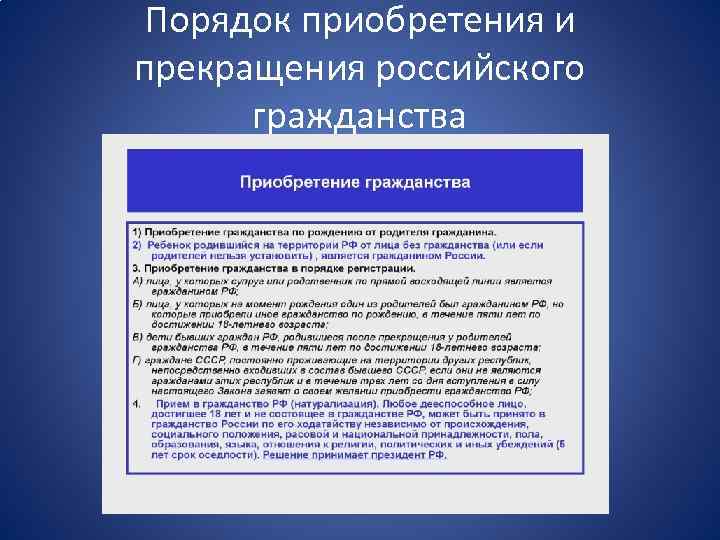Порядок приобретения и прекращения российского гражданства 