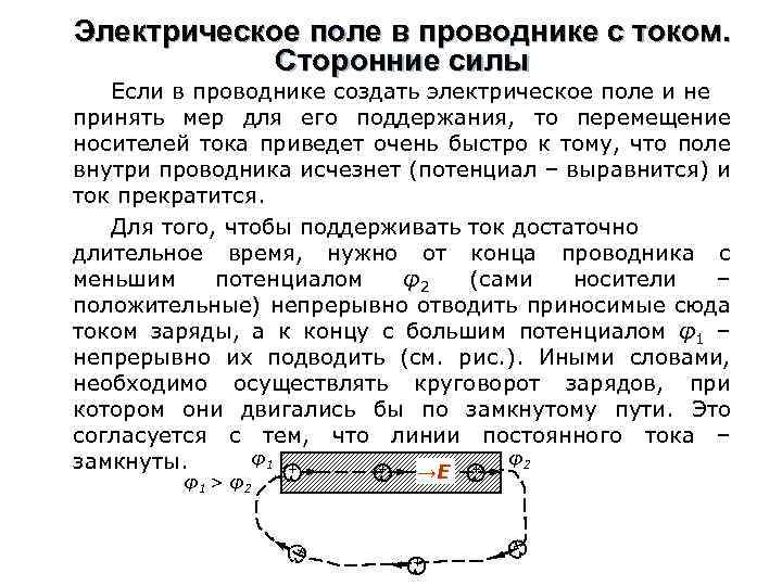 Электрическое поле в проводнике с током. Сторонние силы Если в проводнике создать электрическое поле