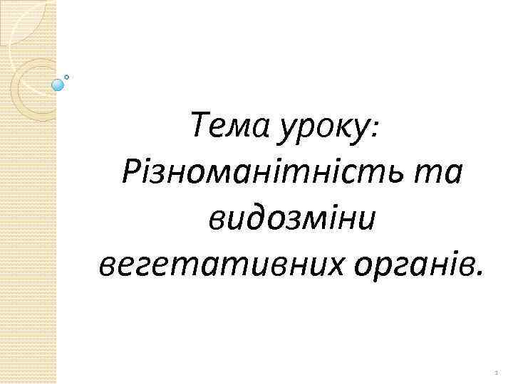 Тема уроку: Різноманітність та видозміни вегетативних органів. 1 