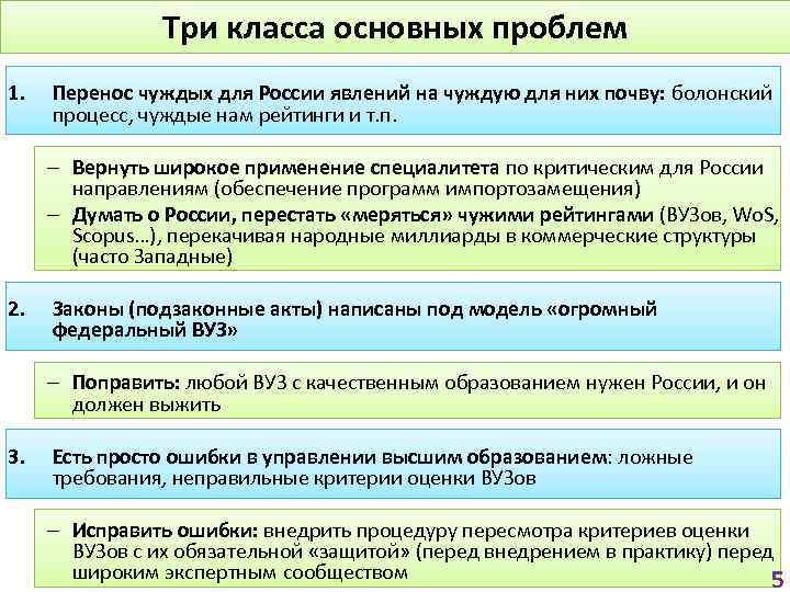 Три класса основных проблем 1. Перенос чуждых для России явлений на чуждую для них