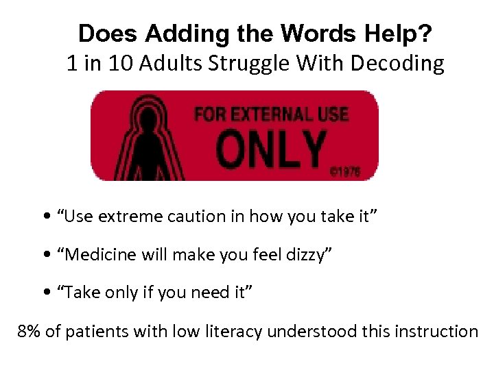 Does Adding the Words Help? 1 in 10 Adults Struggle With Decoding • “Use