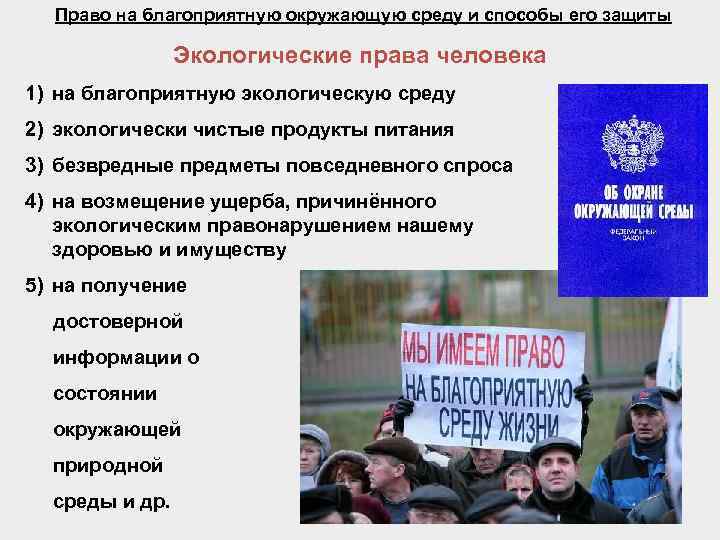 Право на благоприятную окружающую среду и способы его защиты Экологические права человека 1) на