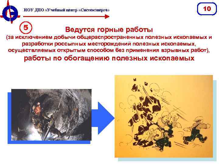 НОУ ДПО «Учебный центр «Системэнерго» 5 10 Ведутся горные работы (за исключением добычи общераспространенных