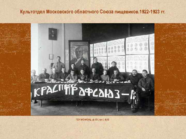 Культотдел Московского областного Союза пищевиков. 1922 -1923 гг. ГБУ МО МОАЦ, ф. 131, оп.