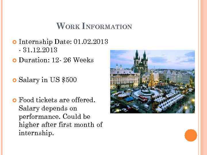 WORK INFORMATION Internship Date: 01. 02. 2013 - 31. 12. 2013 Duration: 12 -