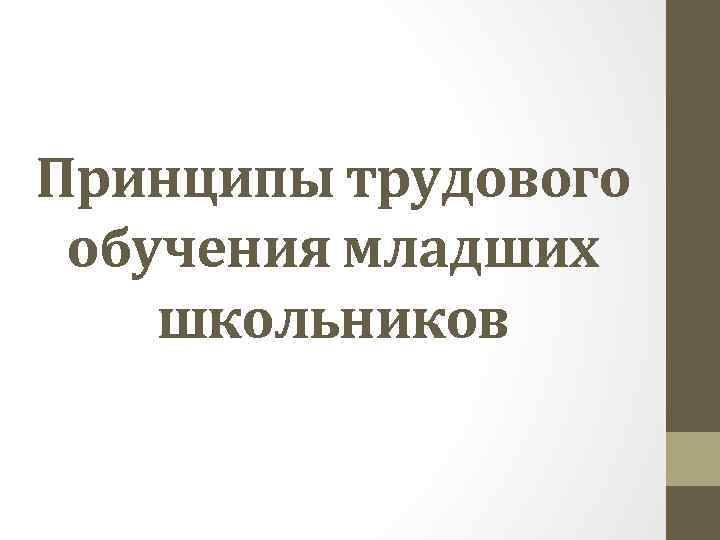 Принципы трудового обучения младших школьников 